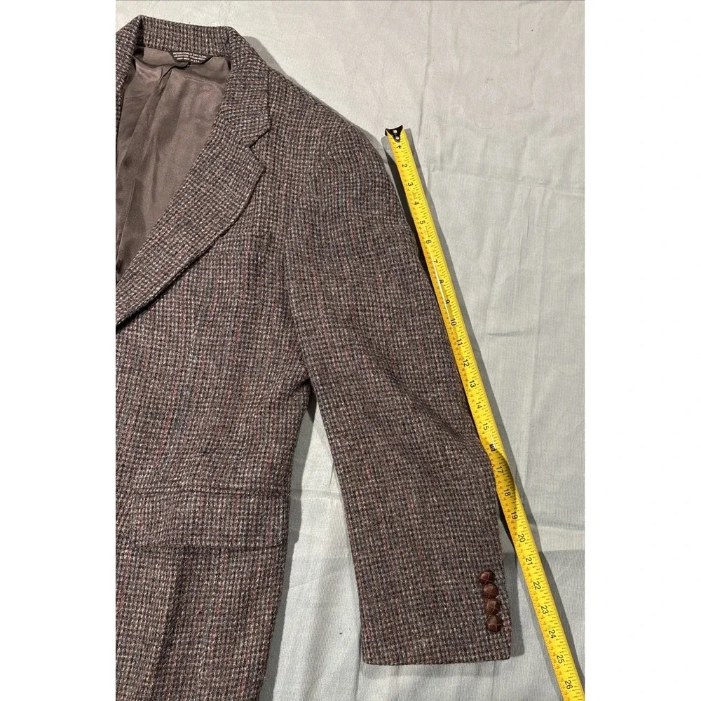 Harris Tweed Mens Wool Blazer Sport Coat Grey Brown Check USA Made 2 Button
